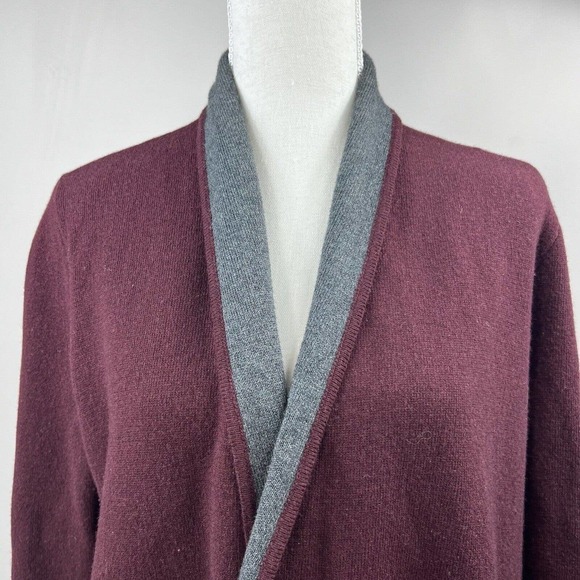 Ann Taylor Loft Maroon Gray Wool Blend Open Cardigan XS Sweater Jacket - Picture 4 of 14